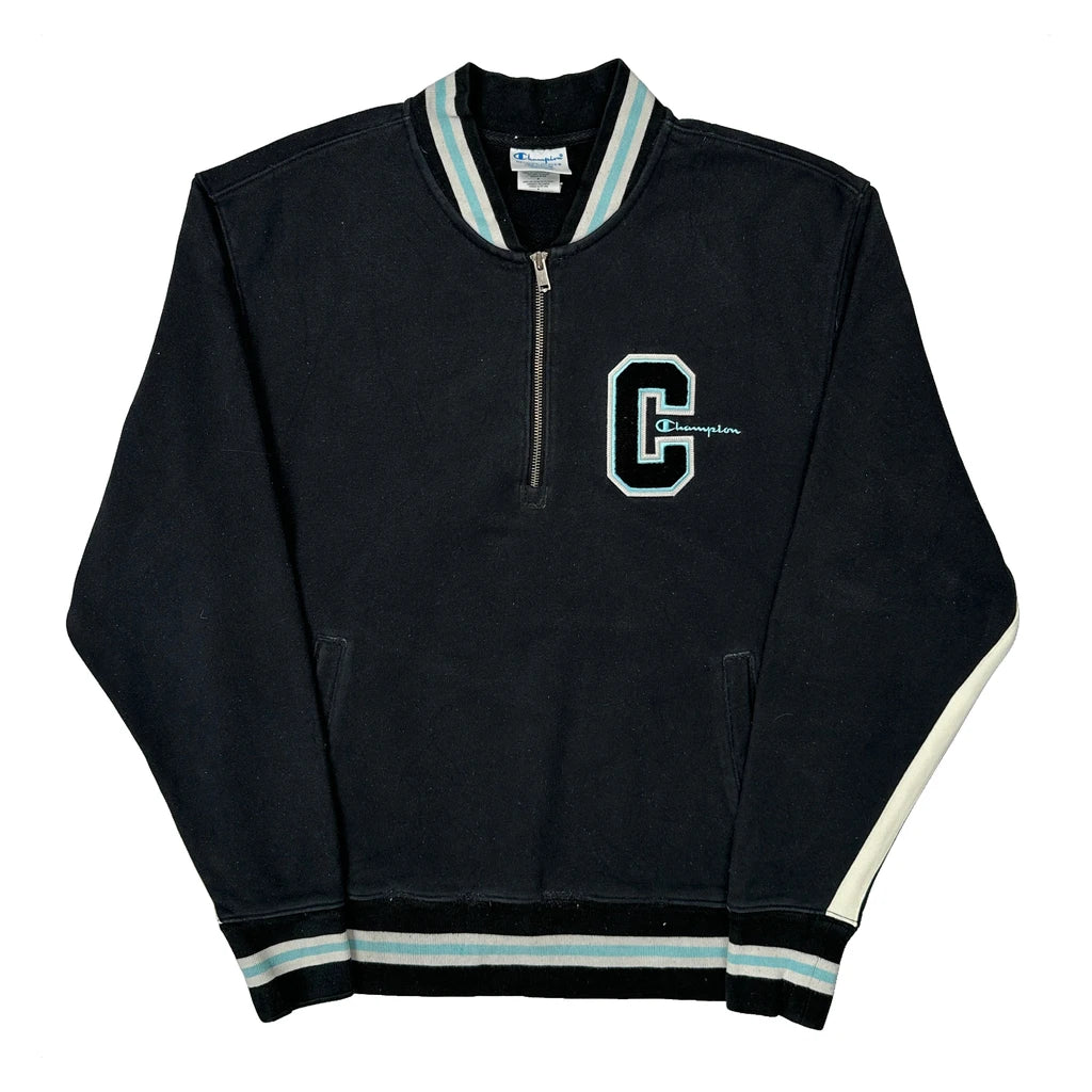 Reverse Weave Champion 1/4 Zip - Medium Black Cotton