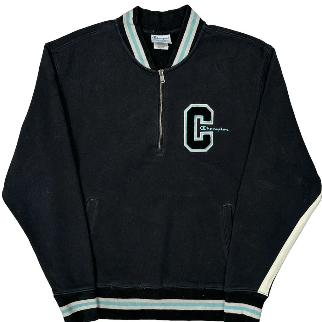 Reverse Weave Champion 1/4 Zip - Medium Black Cotton - Image 5