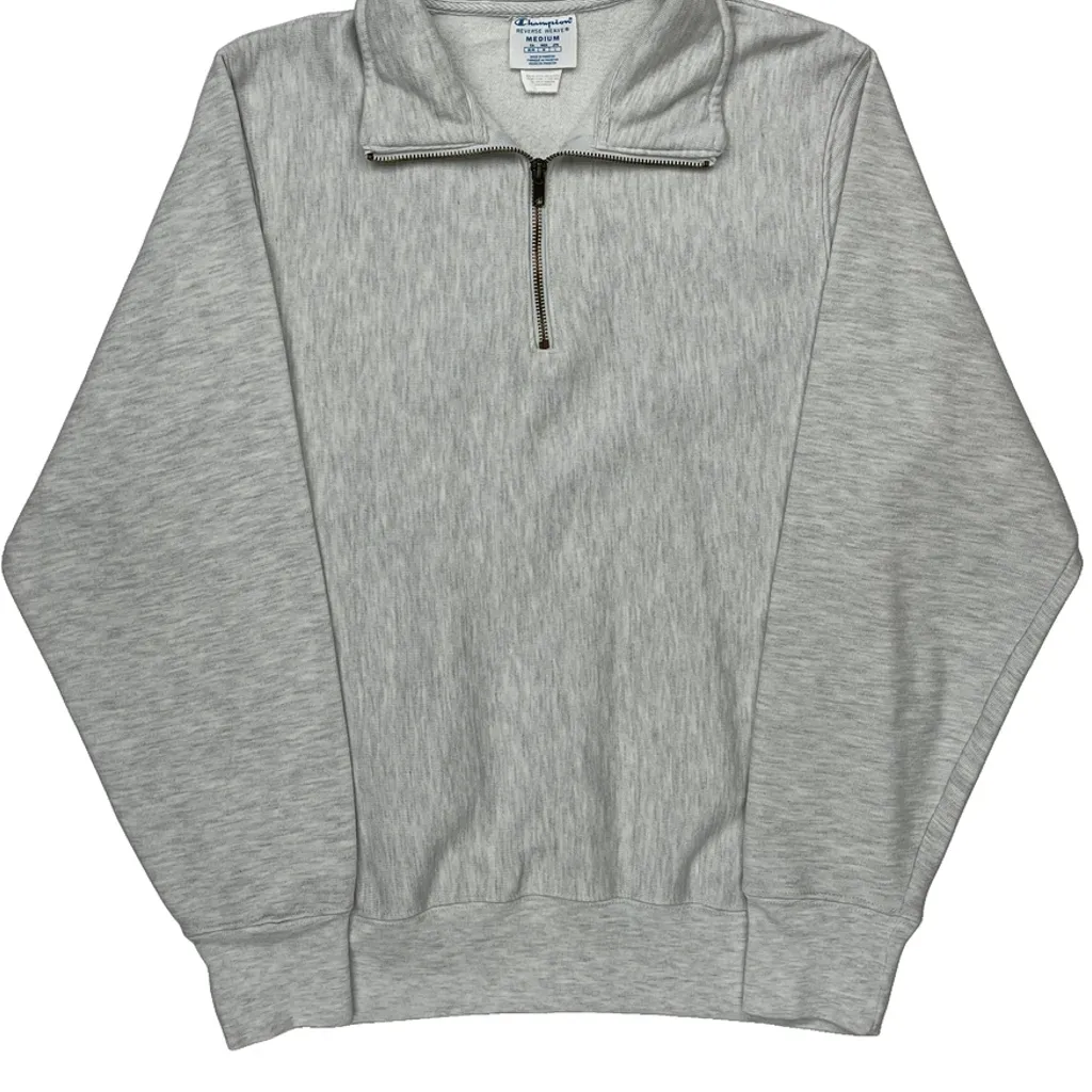 Reverse Weave Champion 1/4 Zip - Medium Grey Cotton Blend - Image 5