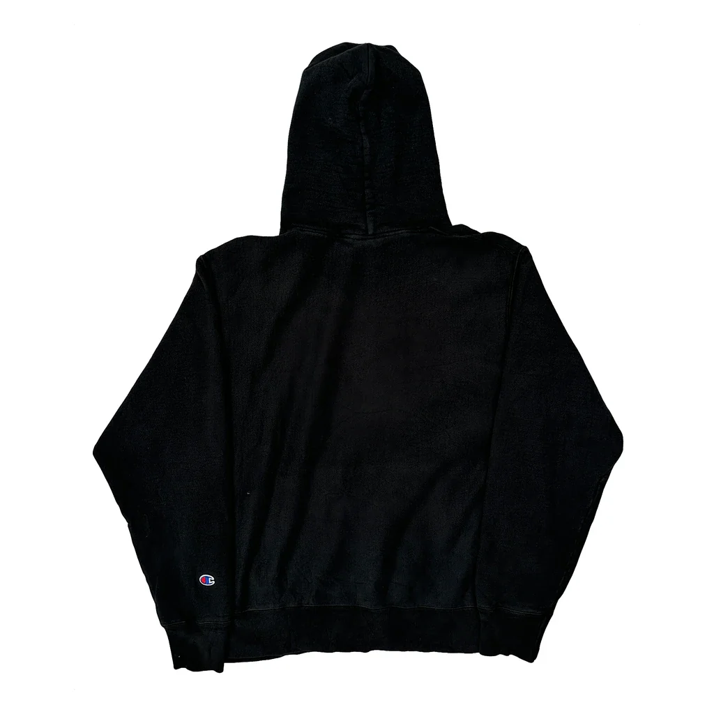 Reverse Weave Champion Spellout Hoodie - Large Black Cotton - Image 2
