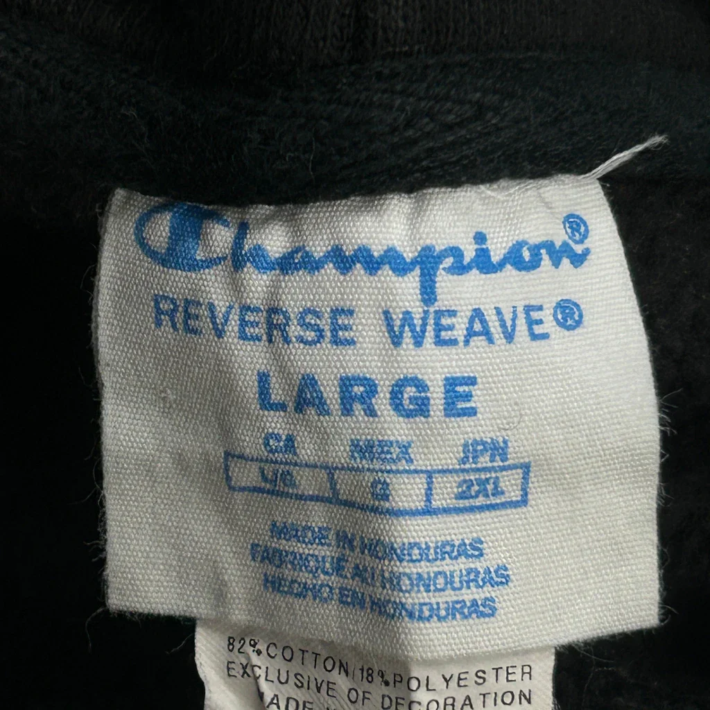 Reverse Weave Champion Spellout Hoodie - Large Black Cotton - Image 3
