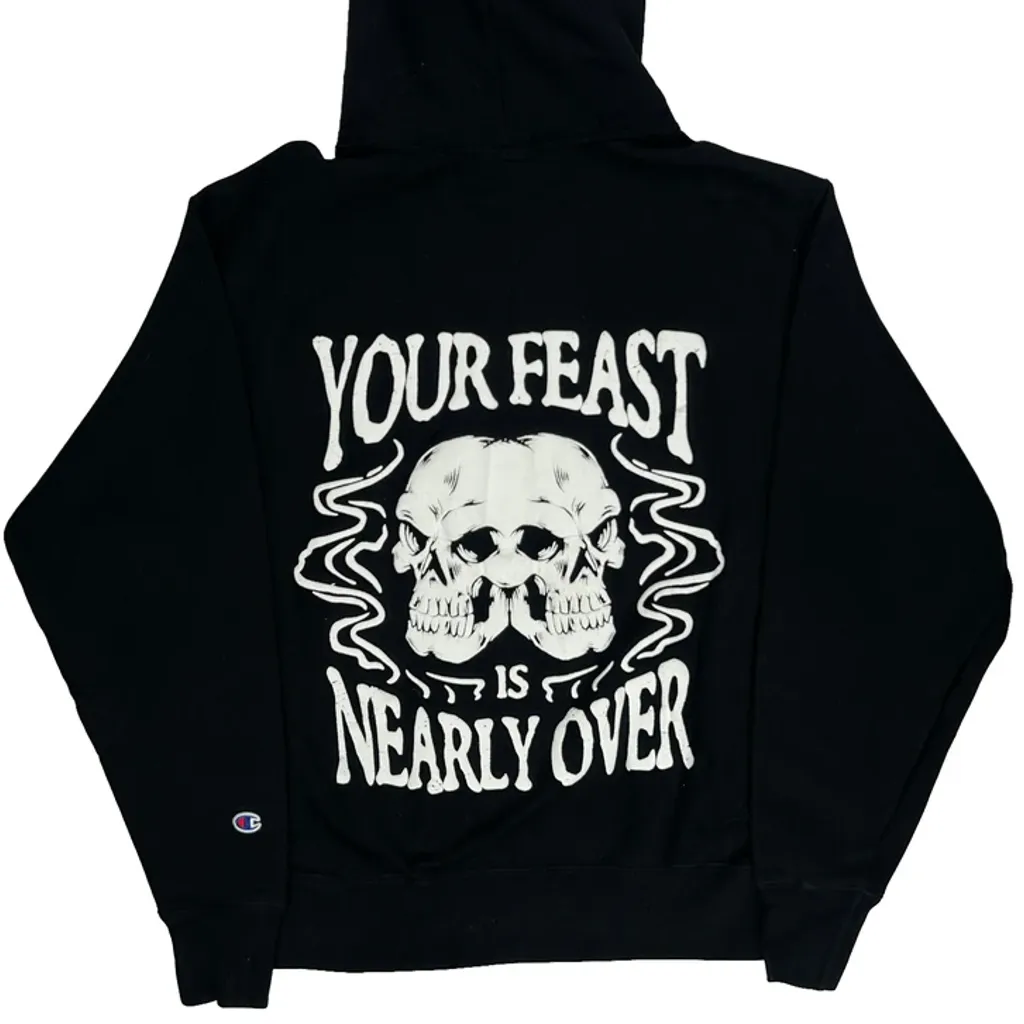Reverse Weave Champion Graphic Hoodie - Large Black Cotton Blend - Image 7