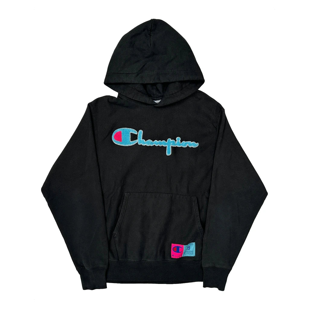 Reverse Weave Champion Spellout Hoodie - Medium Black Cotton