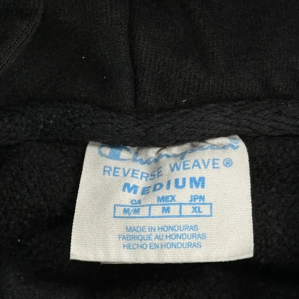Reverse Weave Champion Spellout Hoodie - Medium Black Cotton - Image 3