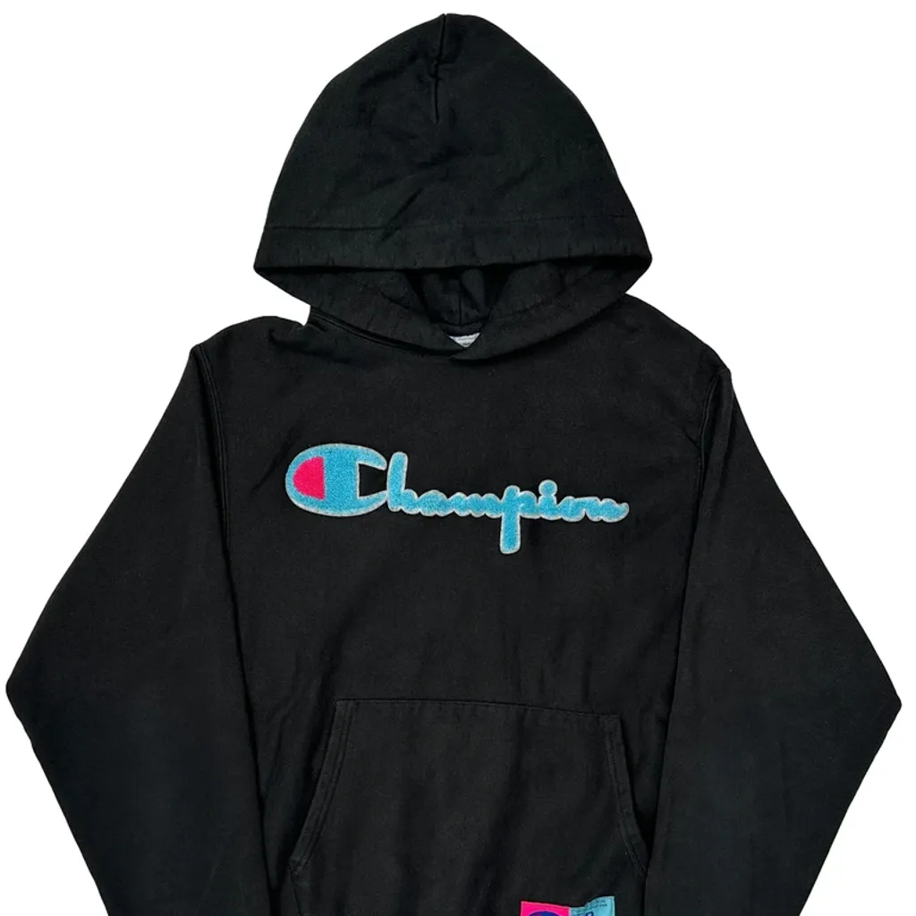 Reverse Weave Champion Spellout Hoodie - Medium Black Cotton - Image 4