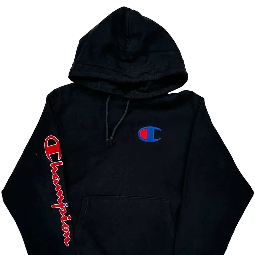 Reverse Weave Champion Spellout Hoodie - Medium Black Cotton - Image 5