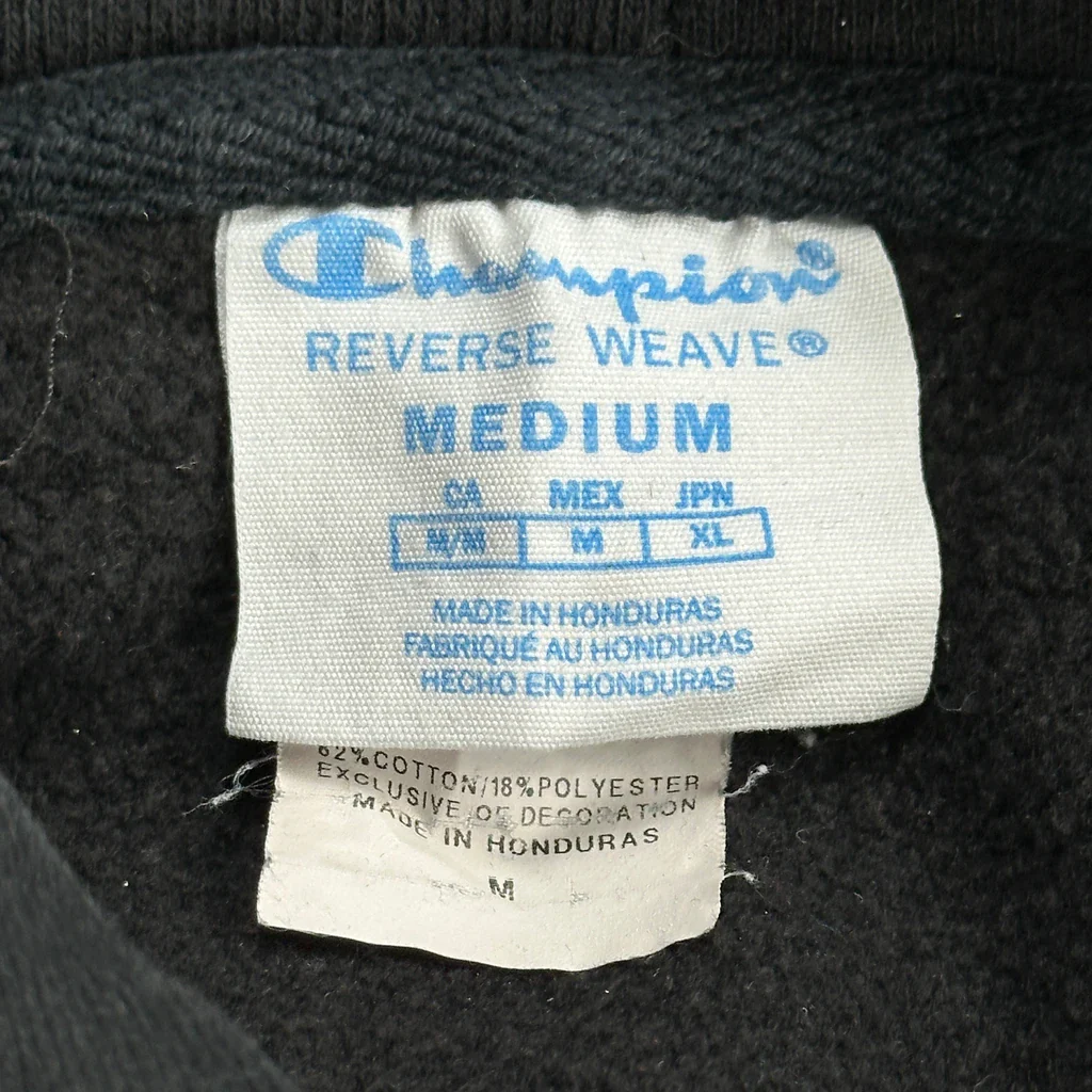 Reverse Weave Champion Spellout Hoodie - Medium Black Cotton Blend - Image 3