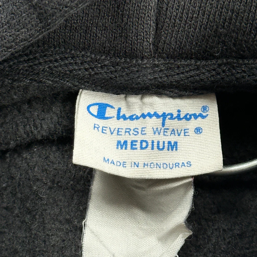 Reverse Weave Champion Spellout Hoodie - Medium Black Cotton - Image 3