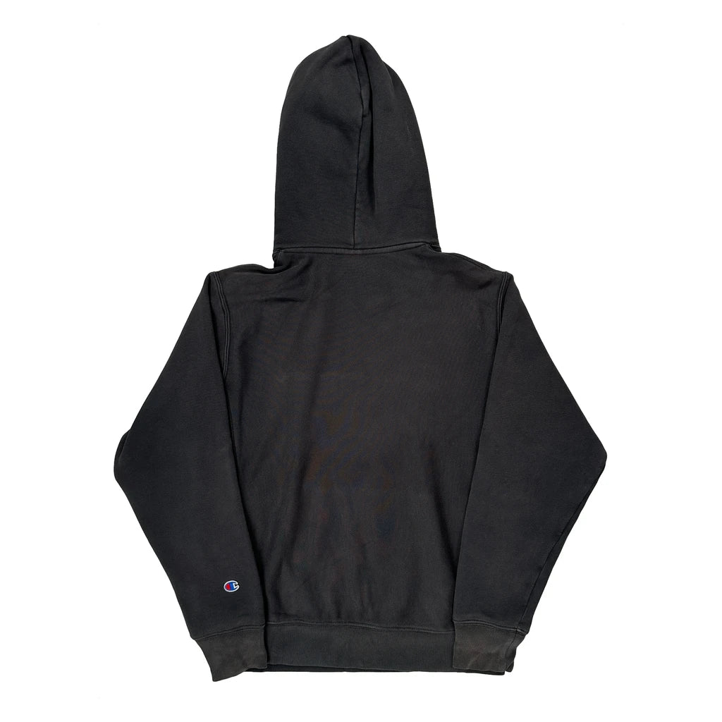Reverse Weave Champion Spellout Hoodie - Medium Black Cotton Blend - Image 2