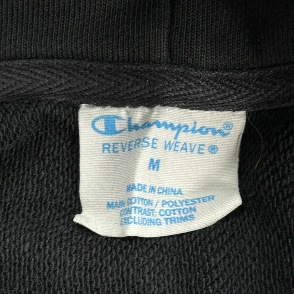 Reverse Weave Champion Spellout Hoodie - Medium Black Cotton Blend - Image 3