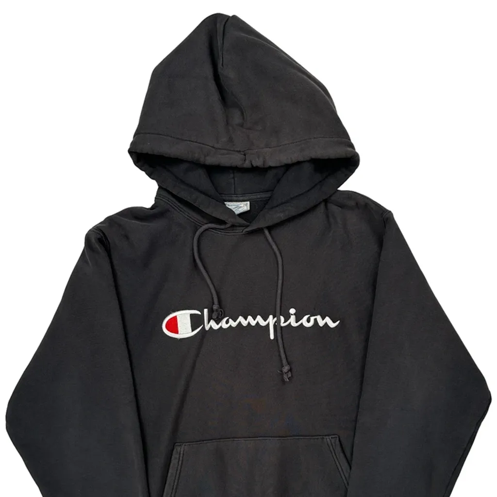 Reverse Weave Champion Spellout Hoodie - Medium Black Cotton Blend - Image 5