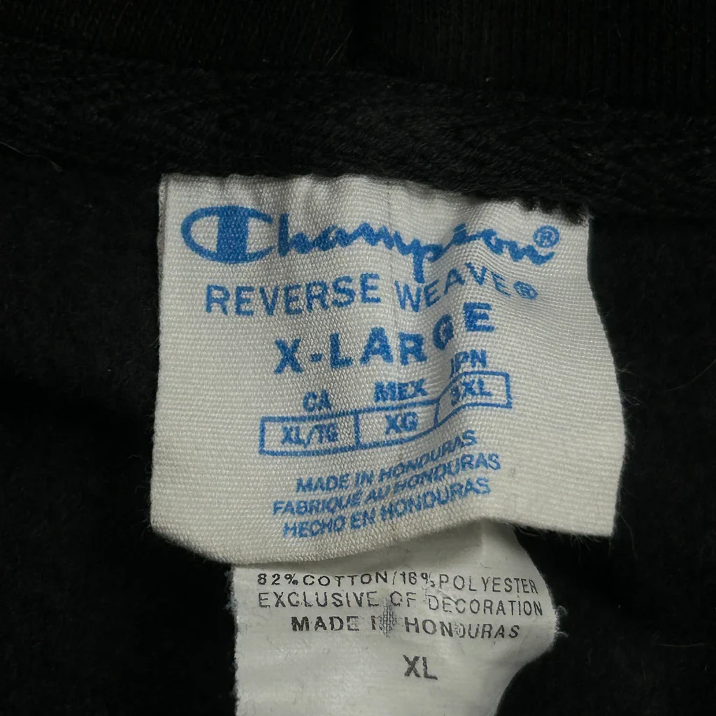 Reverse Weave Champion Graphic Hoodie - XL Black Cotton Blend - Image 3