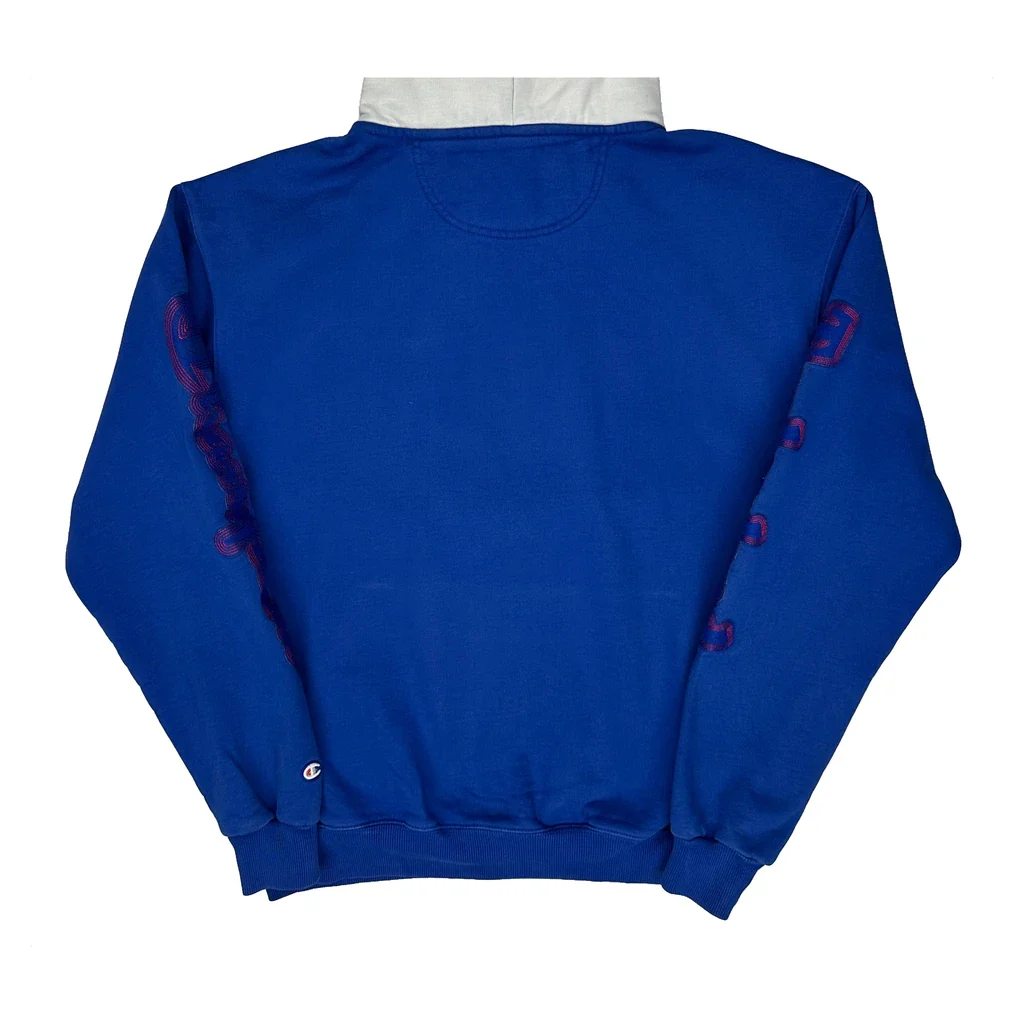 Reverse Weave Champion Graphic Hoodie - Large Blue Cotton Blend - Image 2