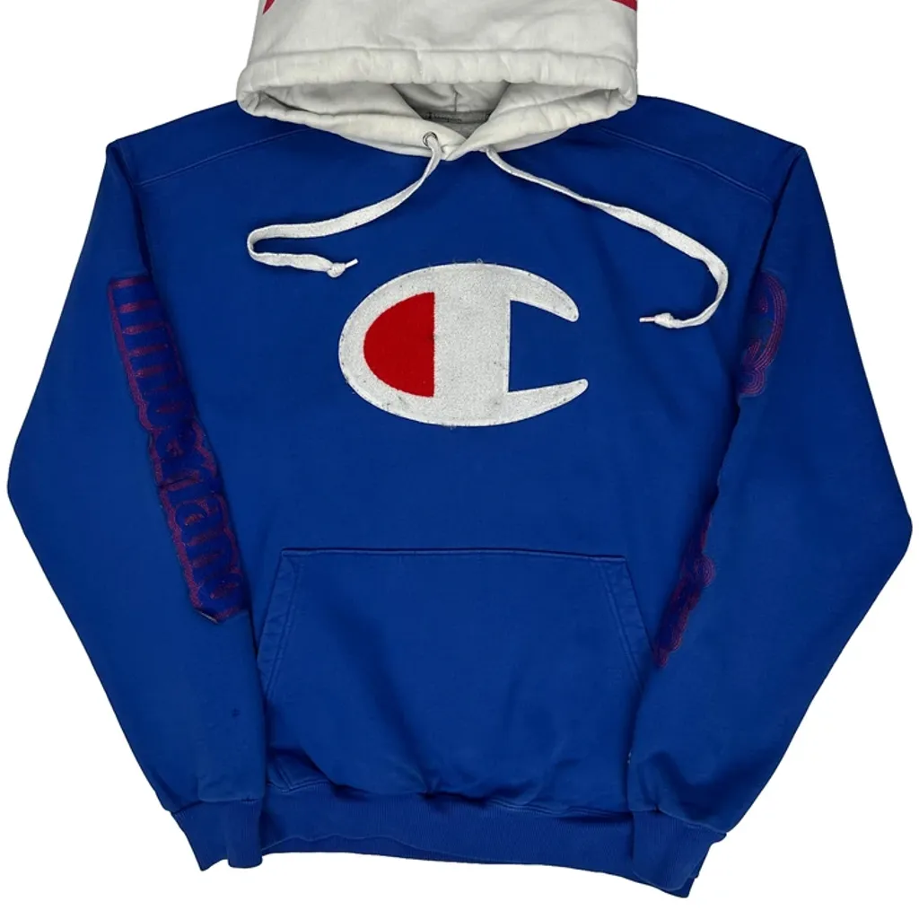 Reverse Weave Champion Graphic Hoodie - Large Blue Cotton Blend - Image 5