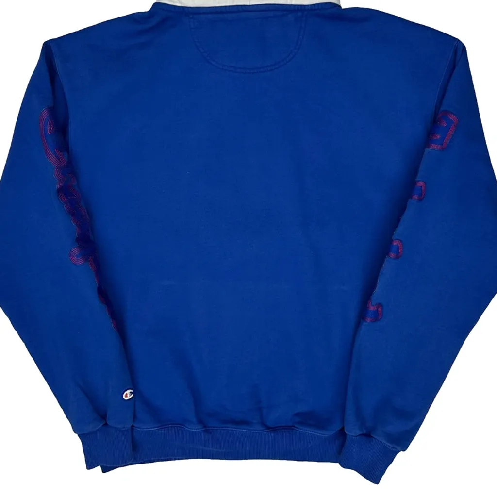 Reverse Weave Champion Graphic Hoodie - Large Blue Cotton Blend - Image 7