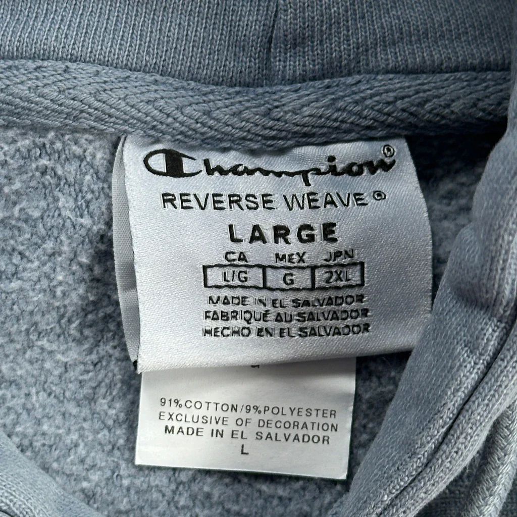 Reverse Weave Champion Hoodie - Large Blue Cotton Blend - Image 3