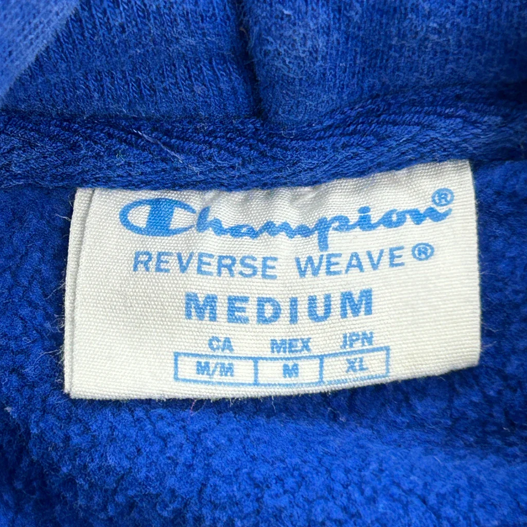 Reverse Weave Champion Spellout Hoodie - Medium Blue Cotton - Image 3