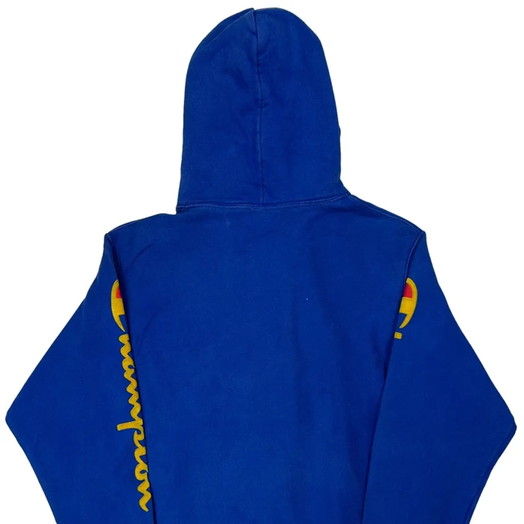 Reverse Weave Champion Spellout Hoodie - Medium Blue Cotton - Image 6