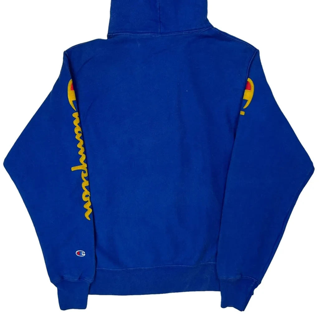 Reverse Weave Champion Spellout Hoodie - Medium Blue Cotton - Image 7