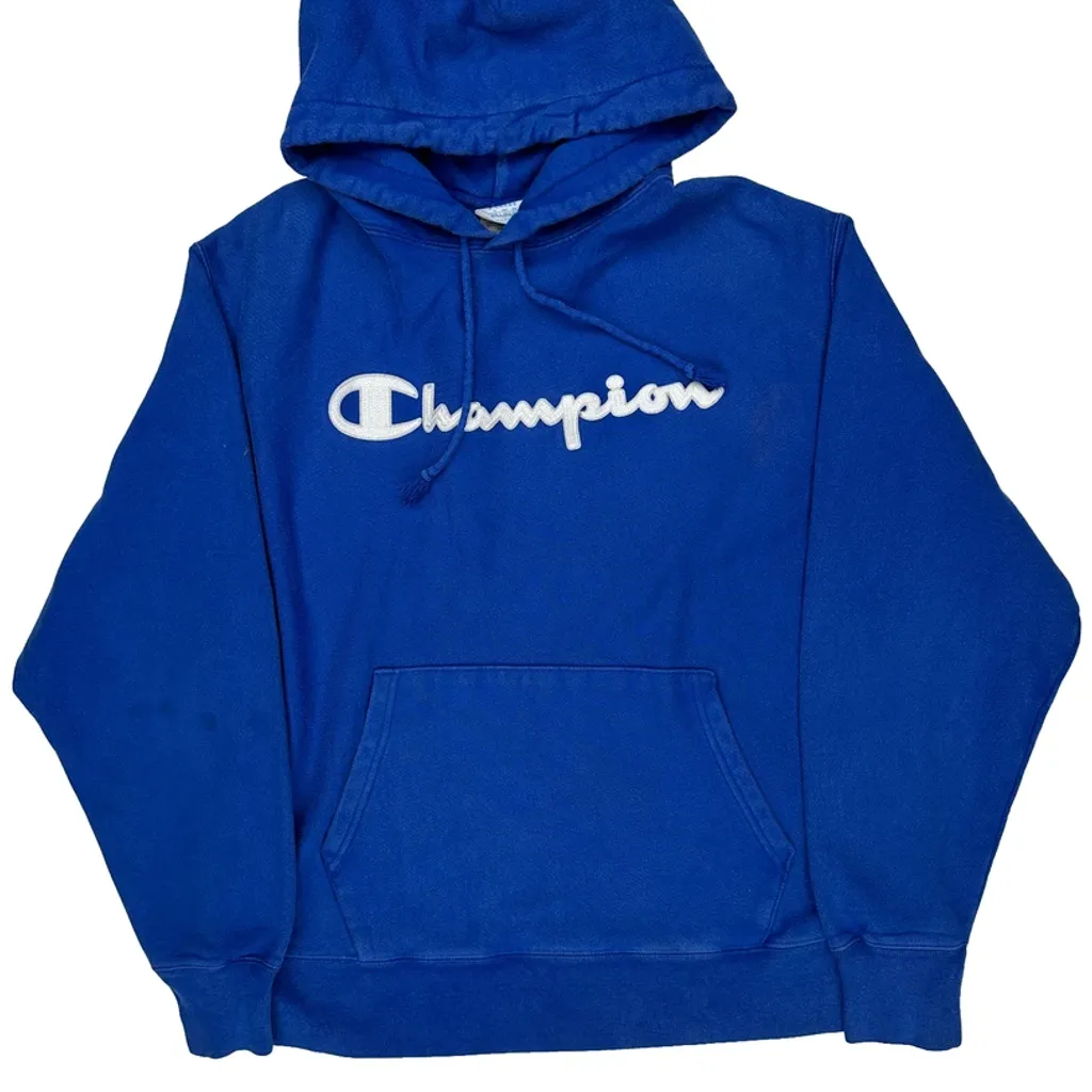Reverse Weave Champion Spellout Hoodie - XL Blue Cotton - Image 4