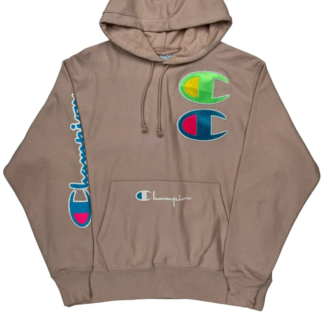 Reverse Weave Champion Spellout Hoodie - Large Brown Cotton - Image 4
