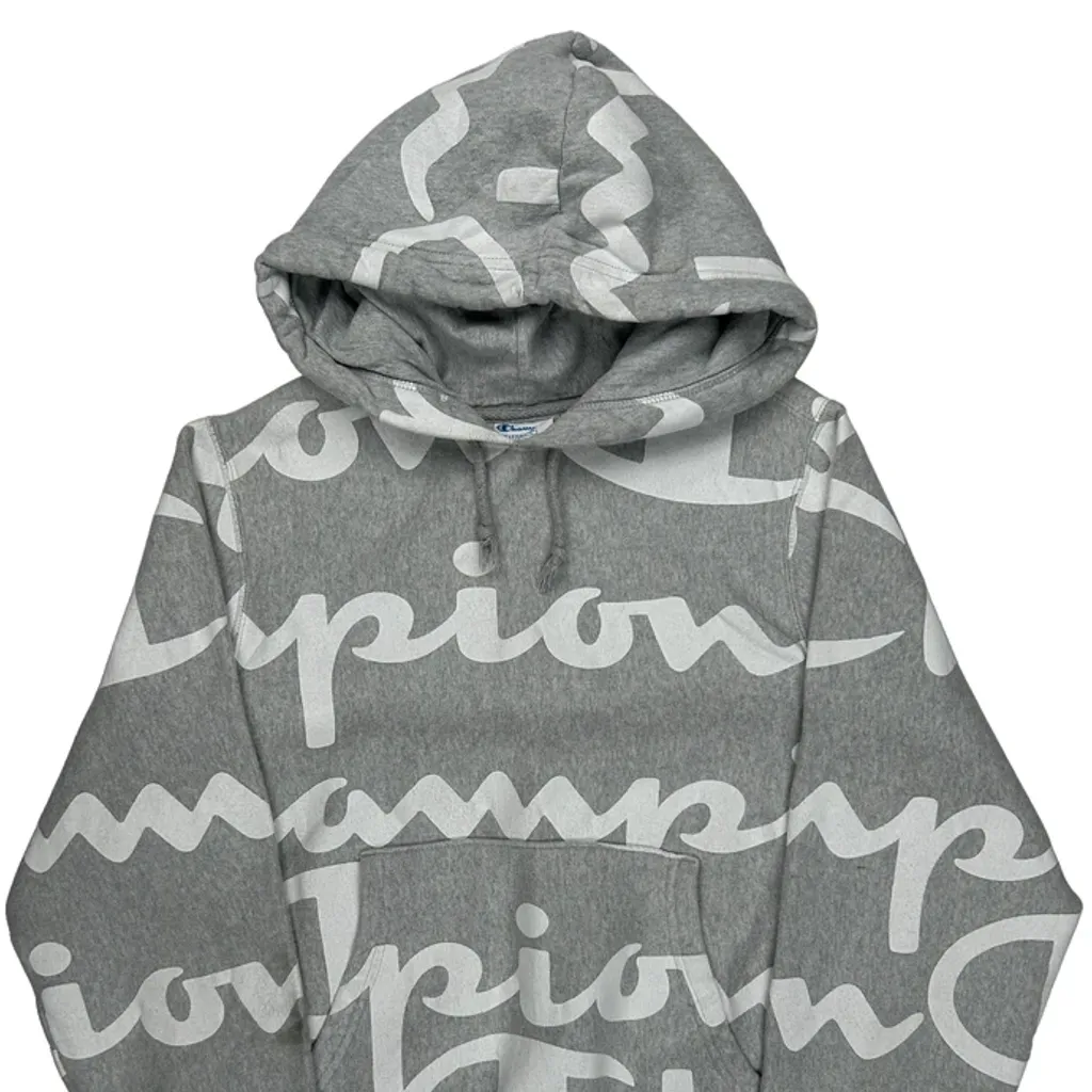 Reverse Weave Champion Spellout Hoodie - Small Gray Cotton - Image 5