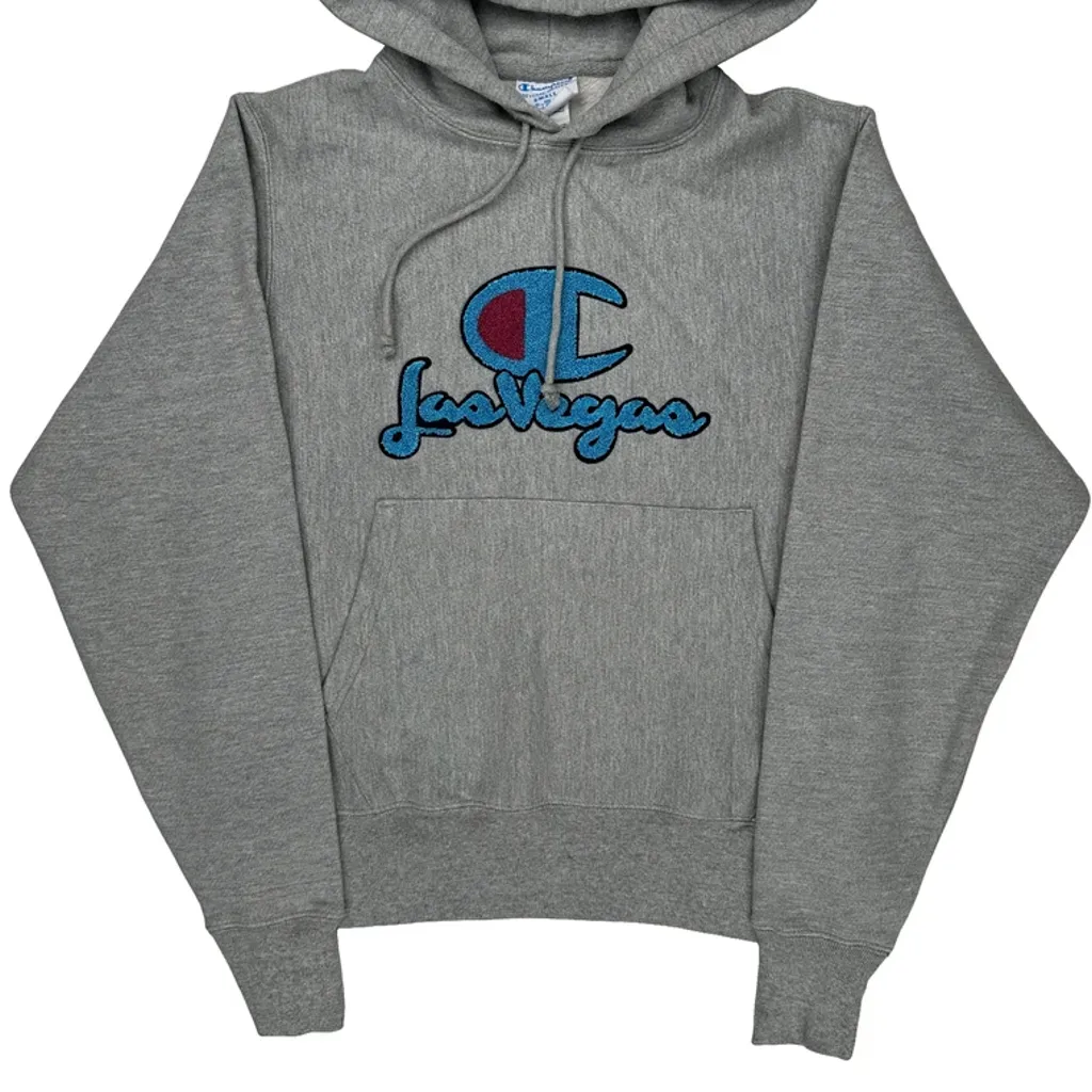 Reverse Weave Champion Graphic Hoodie - Small Gray Cotton Blend - Image 4