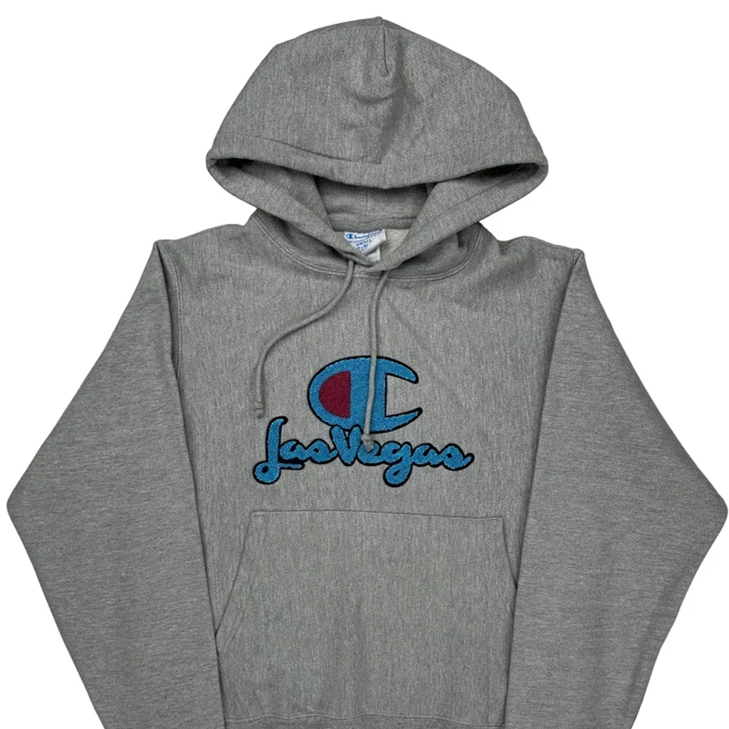 Reverse Weave Champion Graphic Hoodie - Small Gray Cotton Blend - Image 5