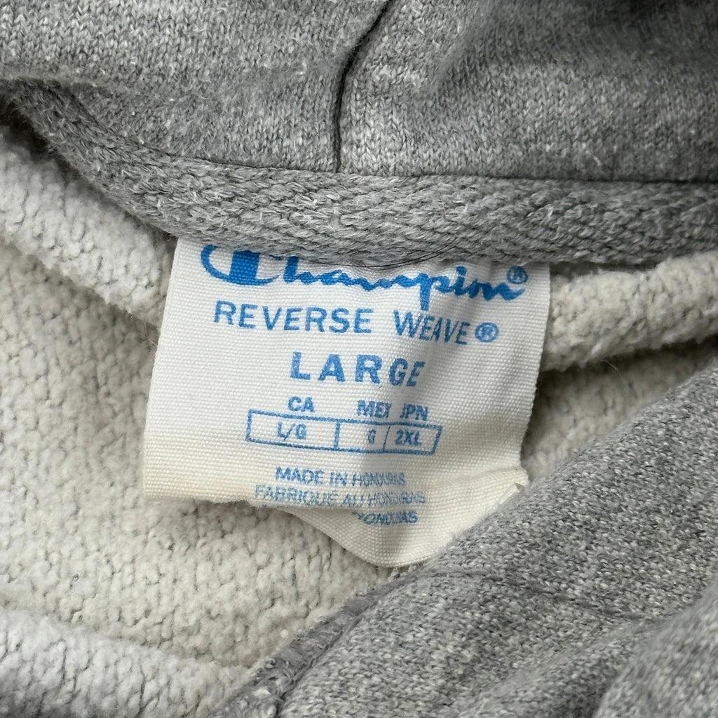 Reverse Weave Champion Spellout Hoodie - Large Grey Cotton - Image 3
