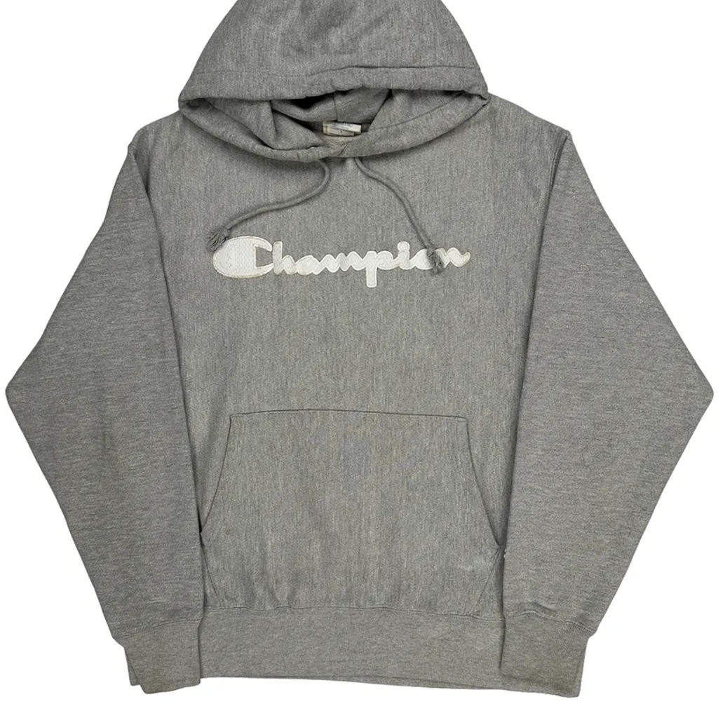 Reverse Weave Champion Spellout Hoodie - Large Grey Cotton - Image 5