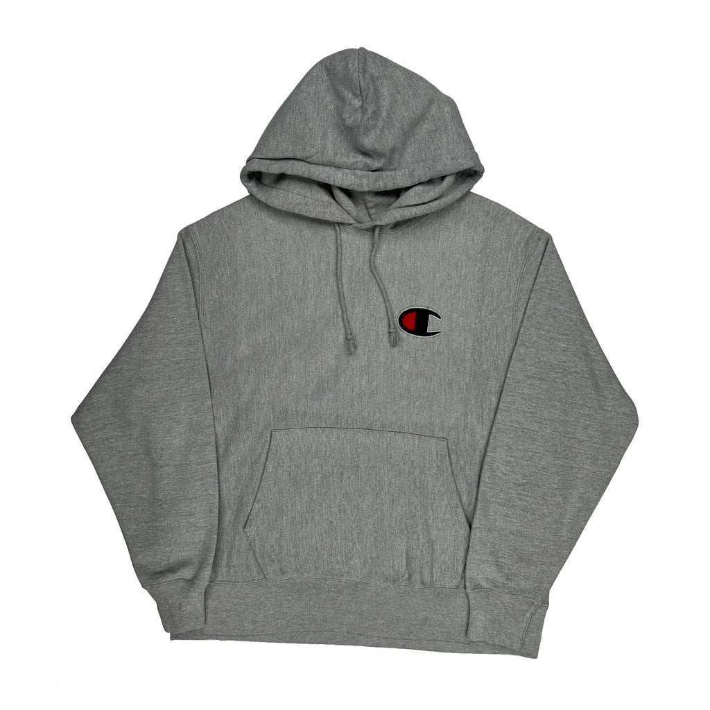 Reverse Weave Champion Hoodie - Large Grey Cotton Blend