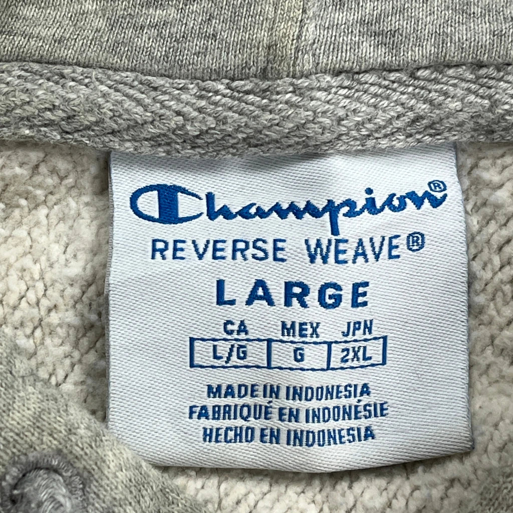 Reverse Weave Champion Spellout Hoodie - Large Grey Cotton - Image 3