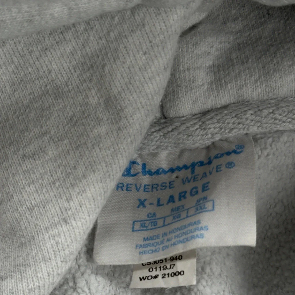 Reverse Weave Champion Spellout Hoodie - XL Grey Cotton - Image 3