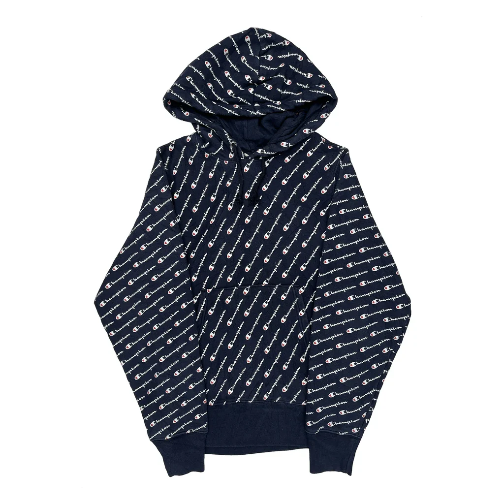 Reverse Weave Champion Hoodie - Small Navy Cotton