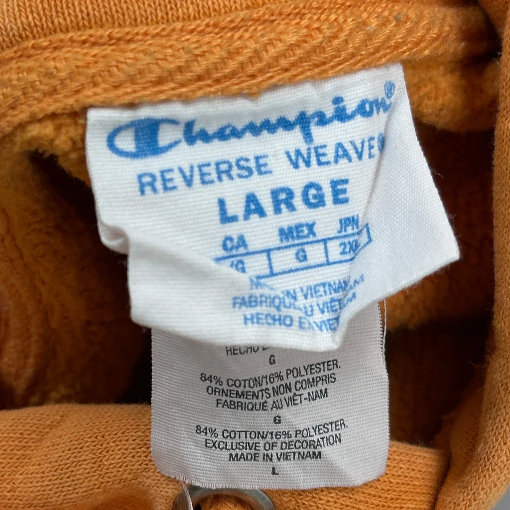 Reverse Weave Champion Hoodie - Large Orange Cotton Blend - Image 3