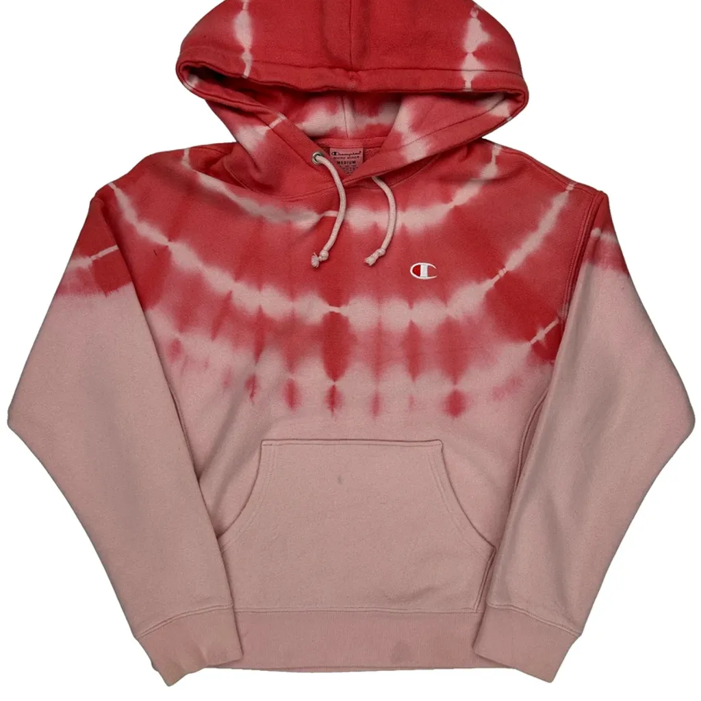 Reverse Weave Champion Tie-Dye Hoodie - Medium Red Cotton Blend - Image 4