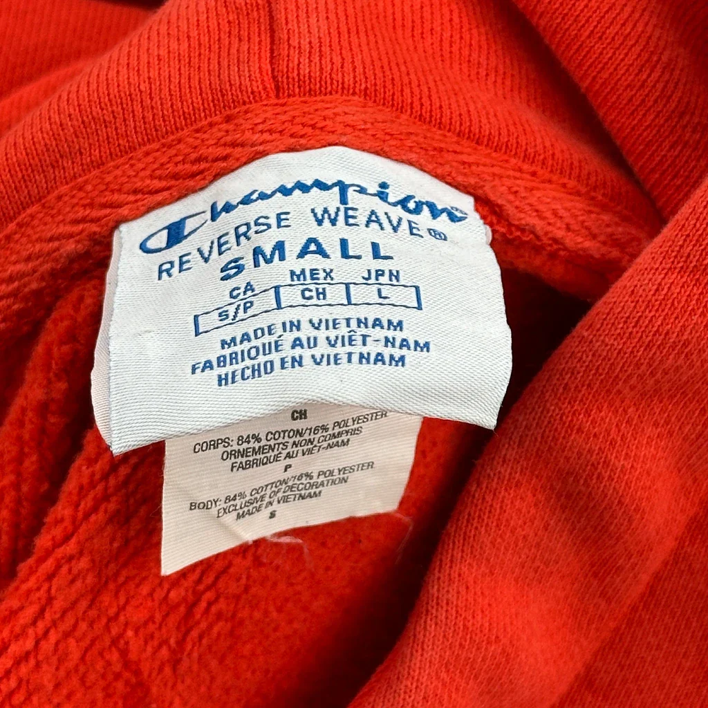 Reverse Weave Champion Spellout Hoodie - Small Red Cotton Blend - Image 3