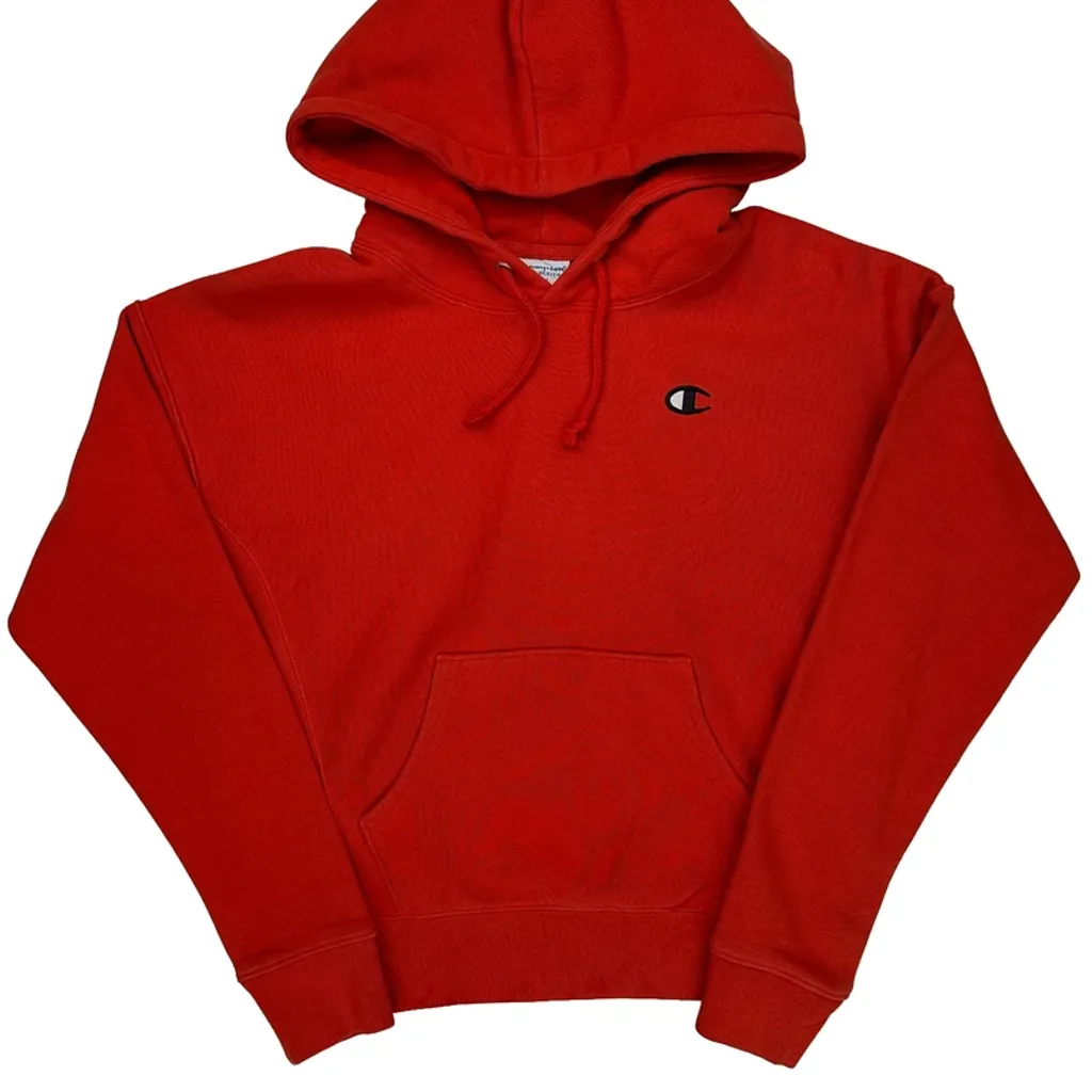 Reverse Weave Champion Spellout Hoodie - Small Red Cotton Blend - Image 4