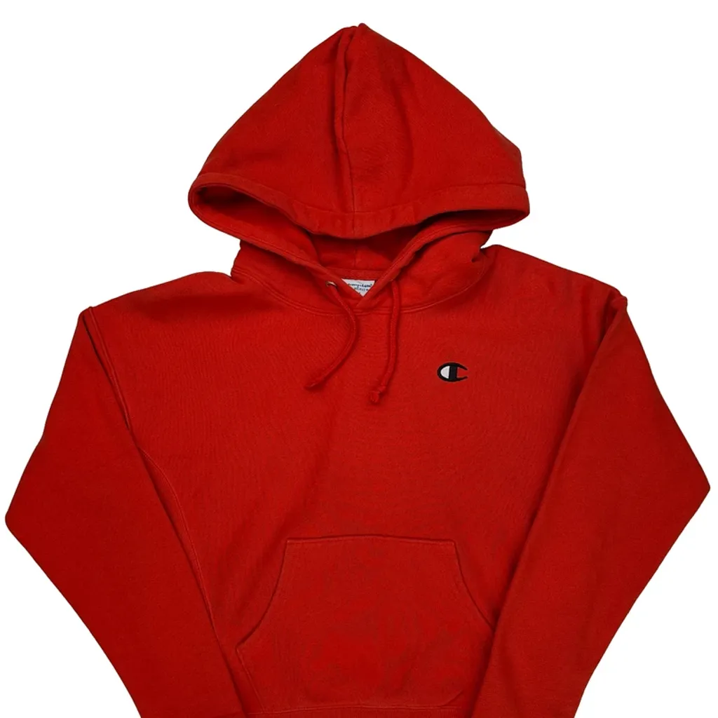 Reverse Weave Champion Spellout Hoodie - Small Red Cotton Blend - Image 5