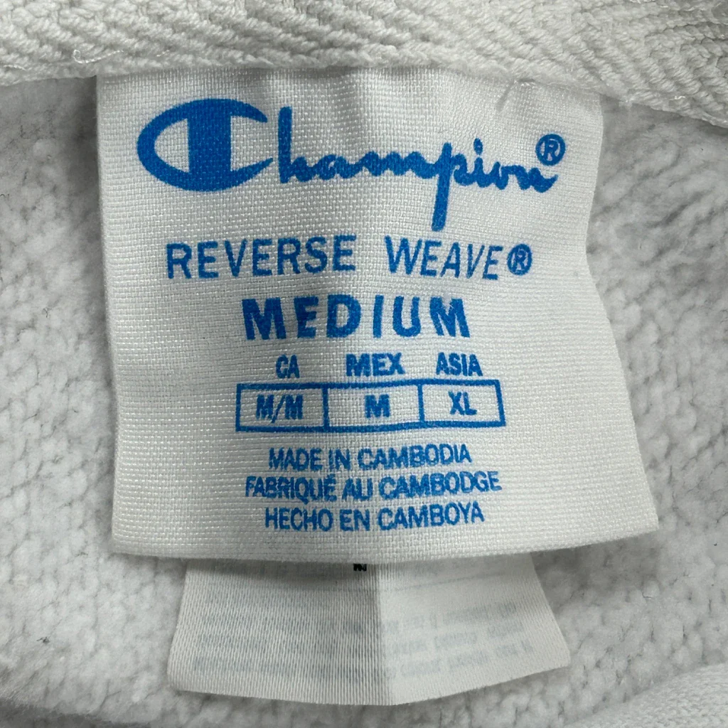 Reverse Weave Champion Spellout Hoodie - Medium White Cotton - Image 3