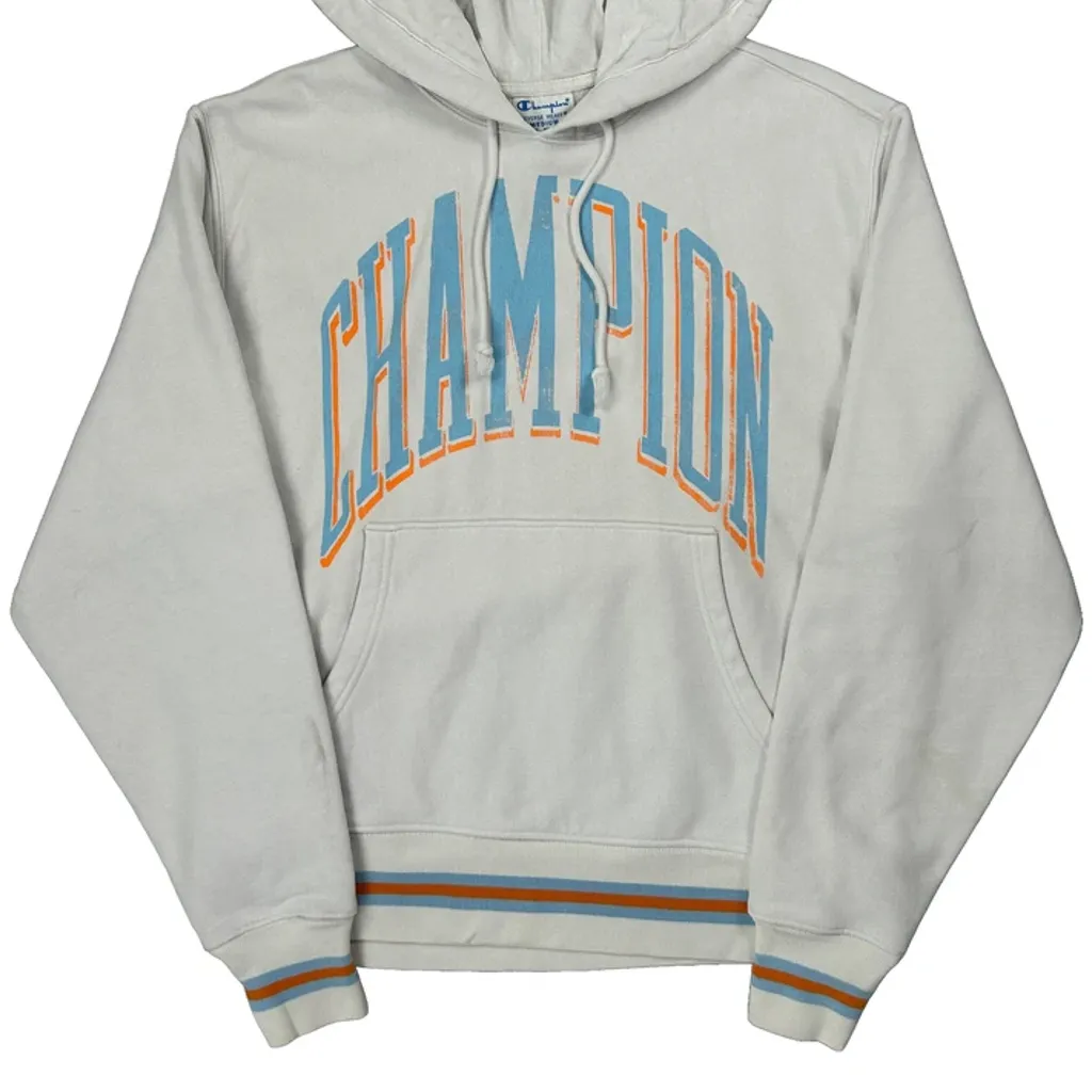 Reverse Weave Champion Spellout Hoodie - Medium White Cotton - Image 4