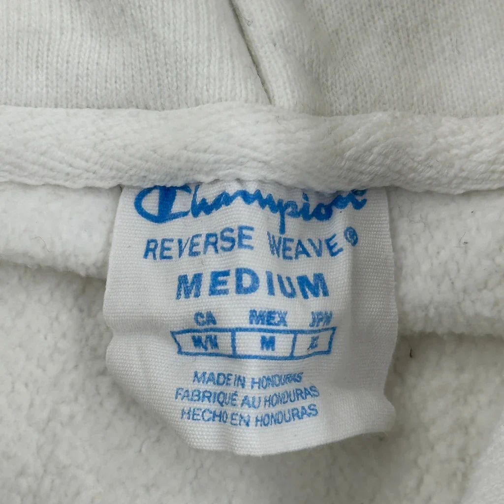 Reverse Weave Champion Spellout Hoodie - Medium White Cotton - Image 3
