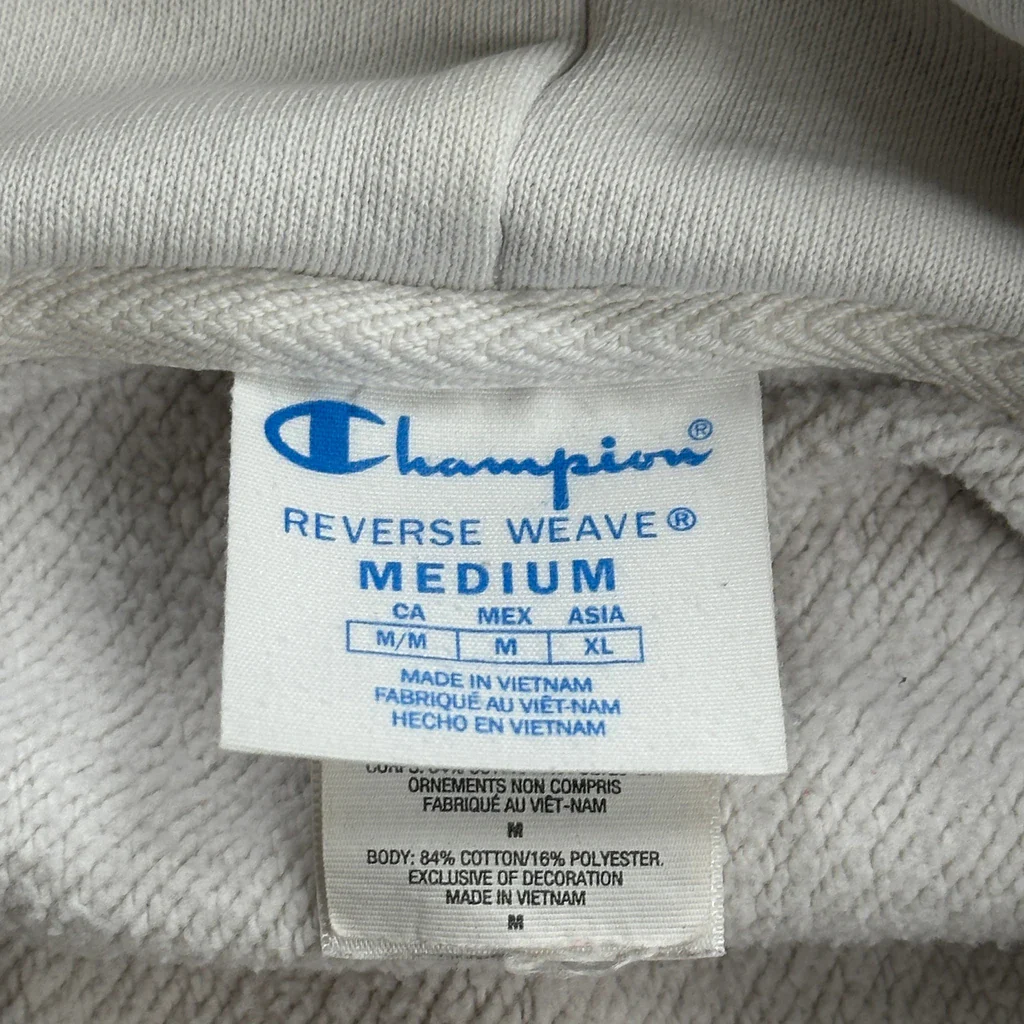 Reverse Weave Champion Graphic Hoodie - Medium White Cotton Blend - Image 3