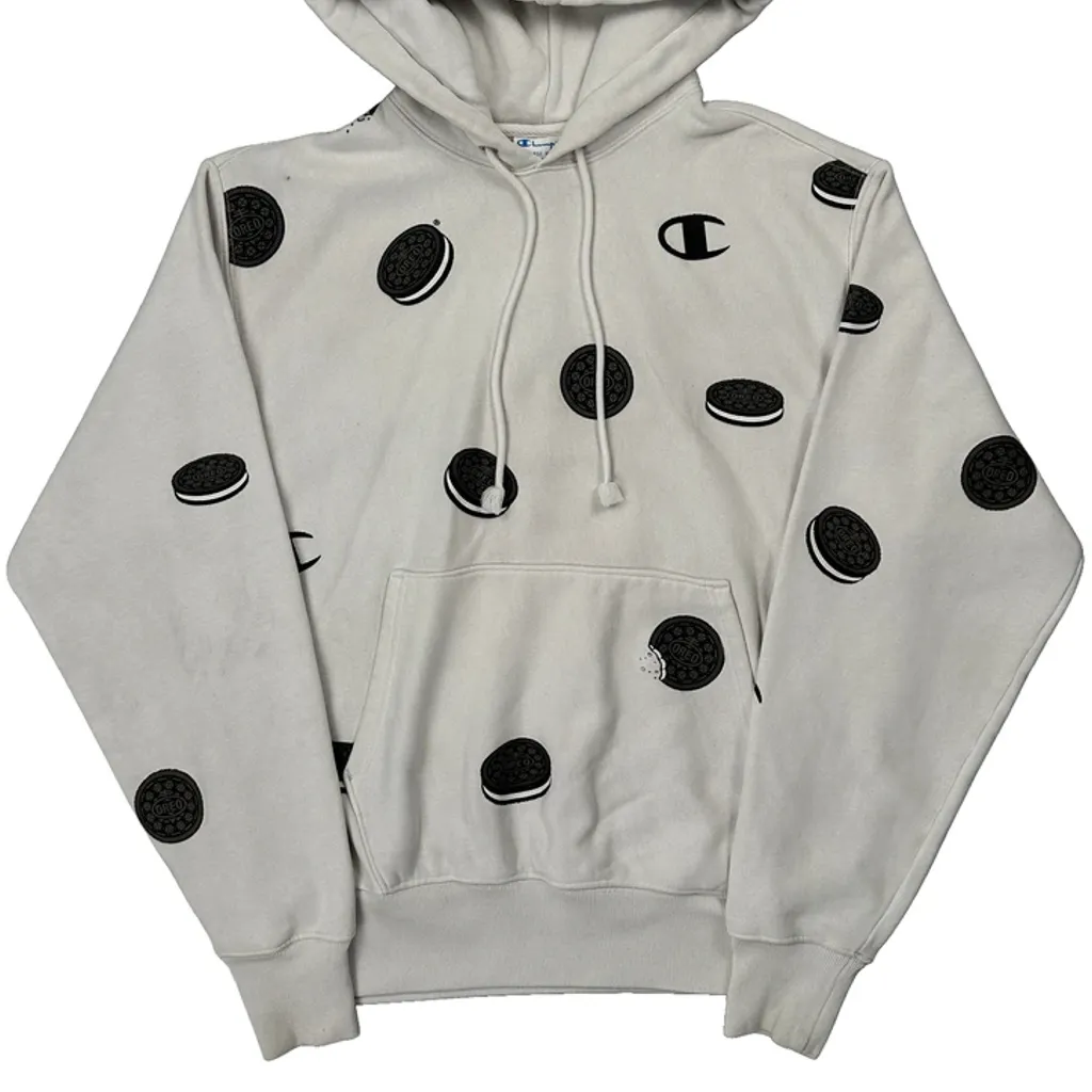 Reverse Weave Champion Graphic Hoodie - Medium White Cotton Blend - Image 4