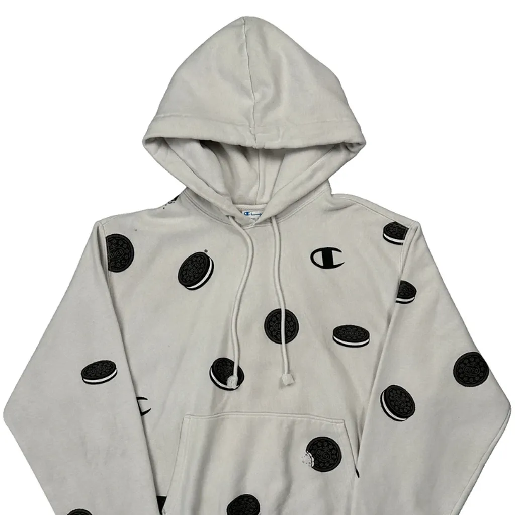 Reverse Weave Champion Graphic Hoodie - Medium White Cotton Blend - Image 5