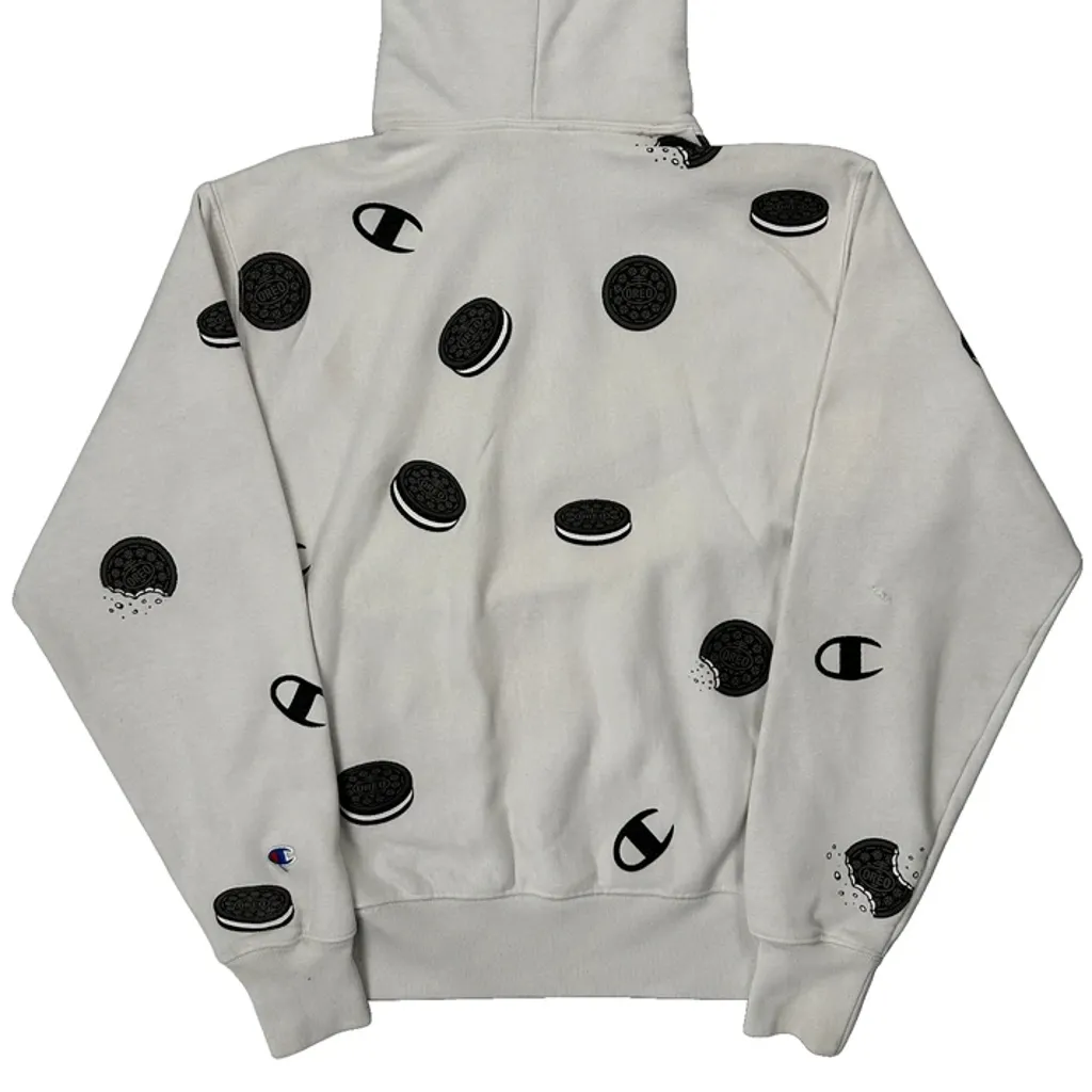 Reverse Weave Champion Graphic Hoodie - Medium White Cotton Blend - Image 6