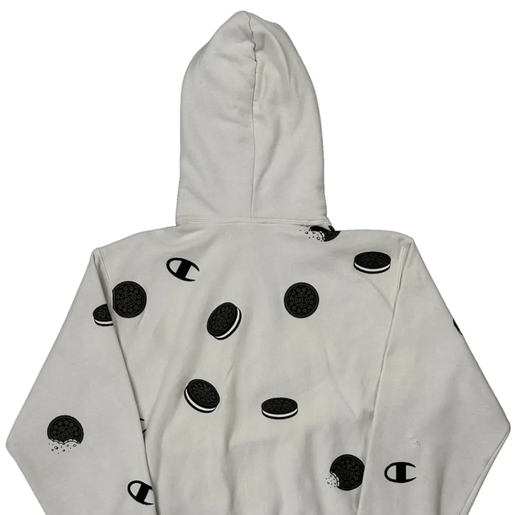 Reverse Weave Champion Graphic Hoodie - Medium White Cotton Blend - Image 7
