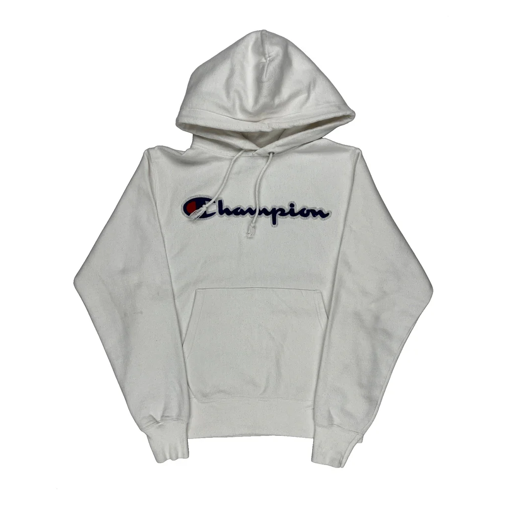 Reverse Weave Champion Spellout Hoodie - Small White Cotton