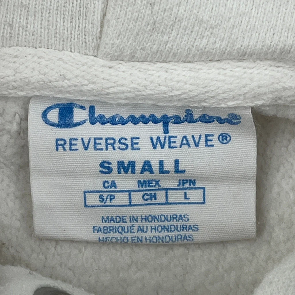 Reverse Weave Champion Spellout Hoodie - Small White Cotton - Image 3