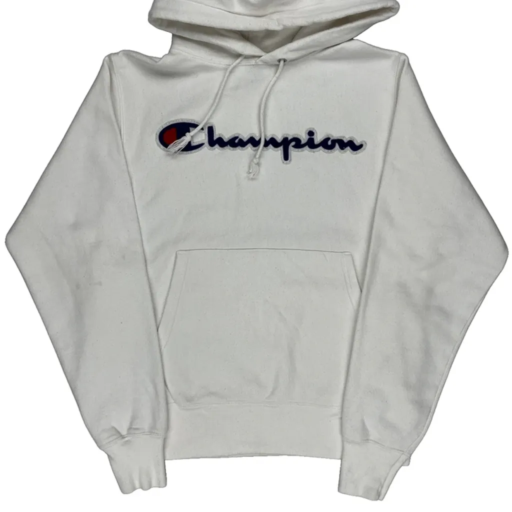 Reverse Weave Champion Spellout Hoodie - Small White Cotton - Image 5